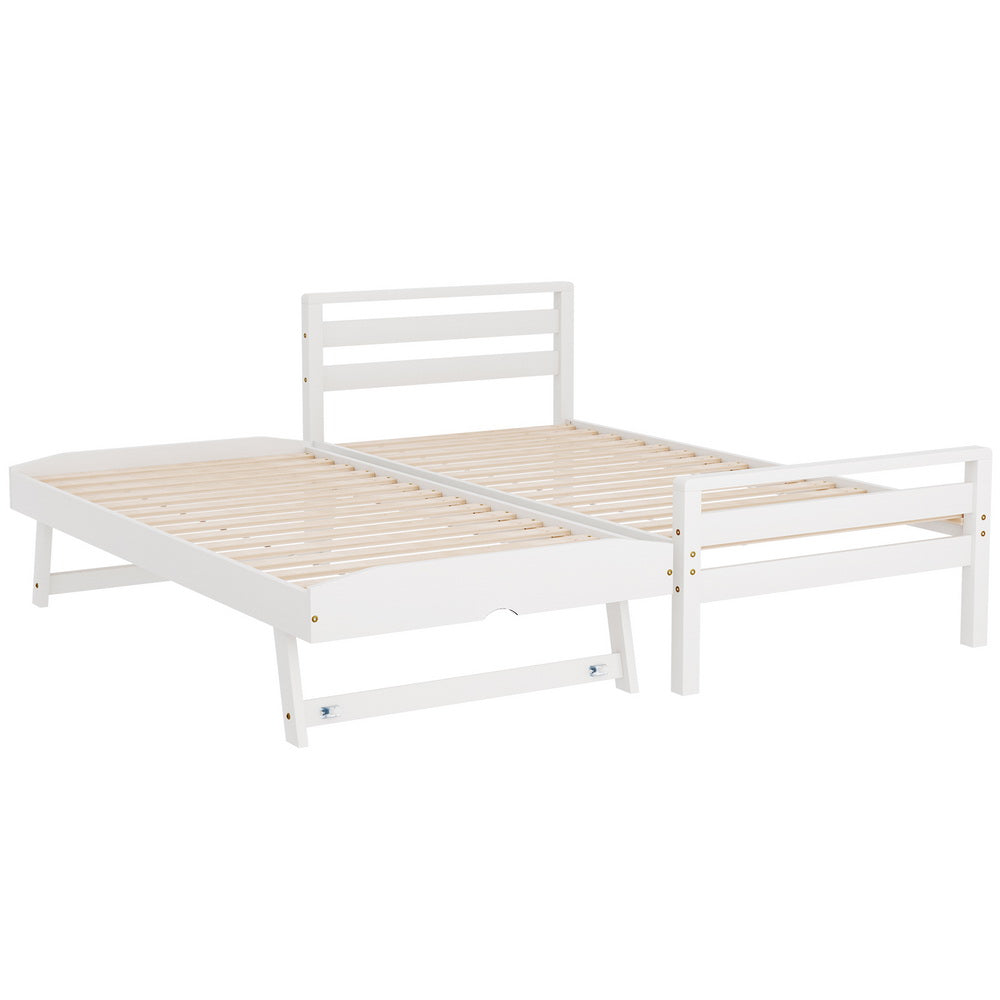 Single Size 2-In-1 Trundle Bed Frame - White Avis