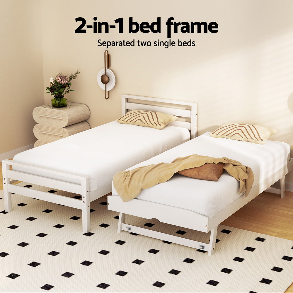 Single Size 2-In-1 Trundle Bed Frame - White Avis