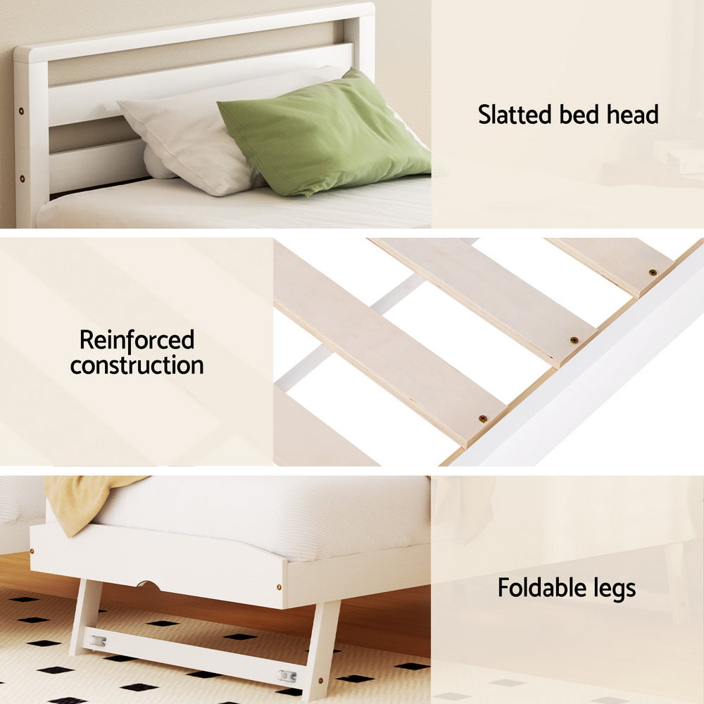 Single Size 2-In-1 Trundle Bed Frame - White Avis