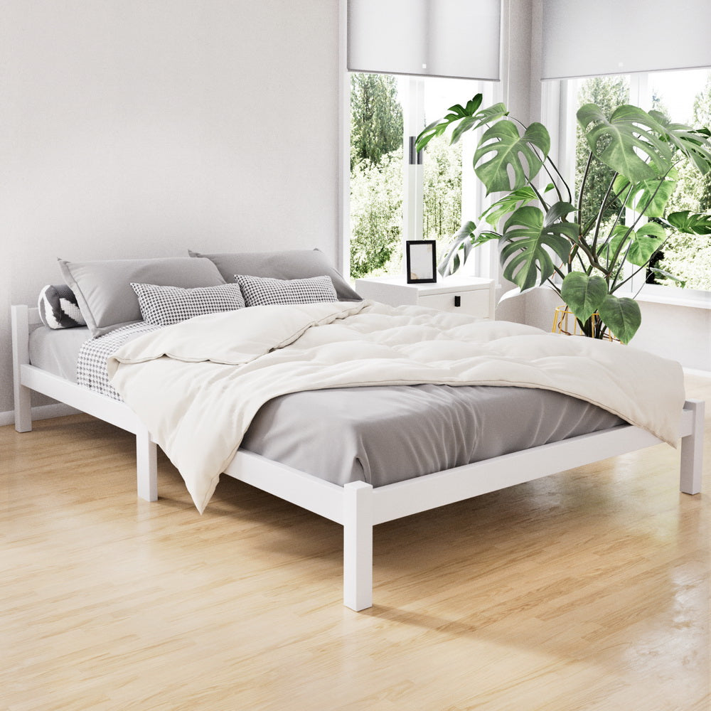 Bed Frame Double Size Wooden White Lexi