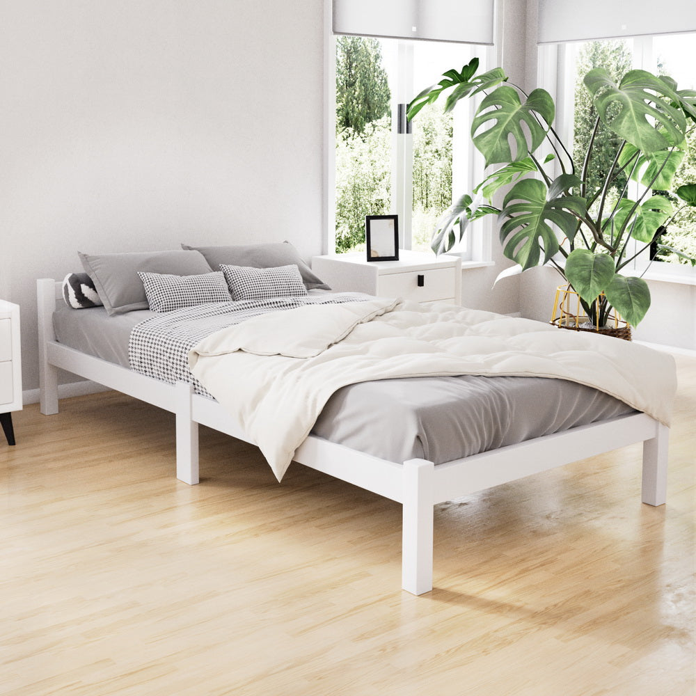 Bed Frame Single Size Wooden White Lexi