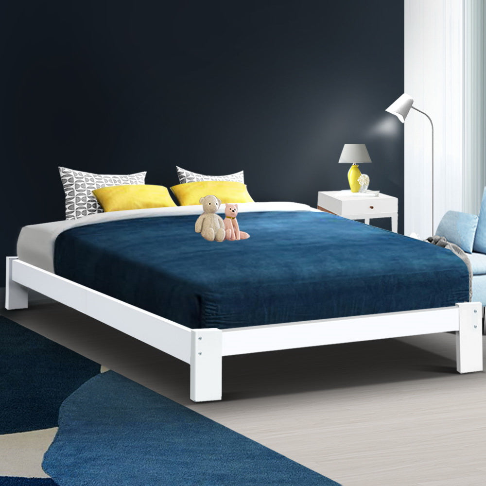 Bed Frame Double Size Wooden White Jade