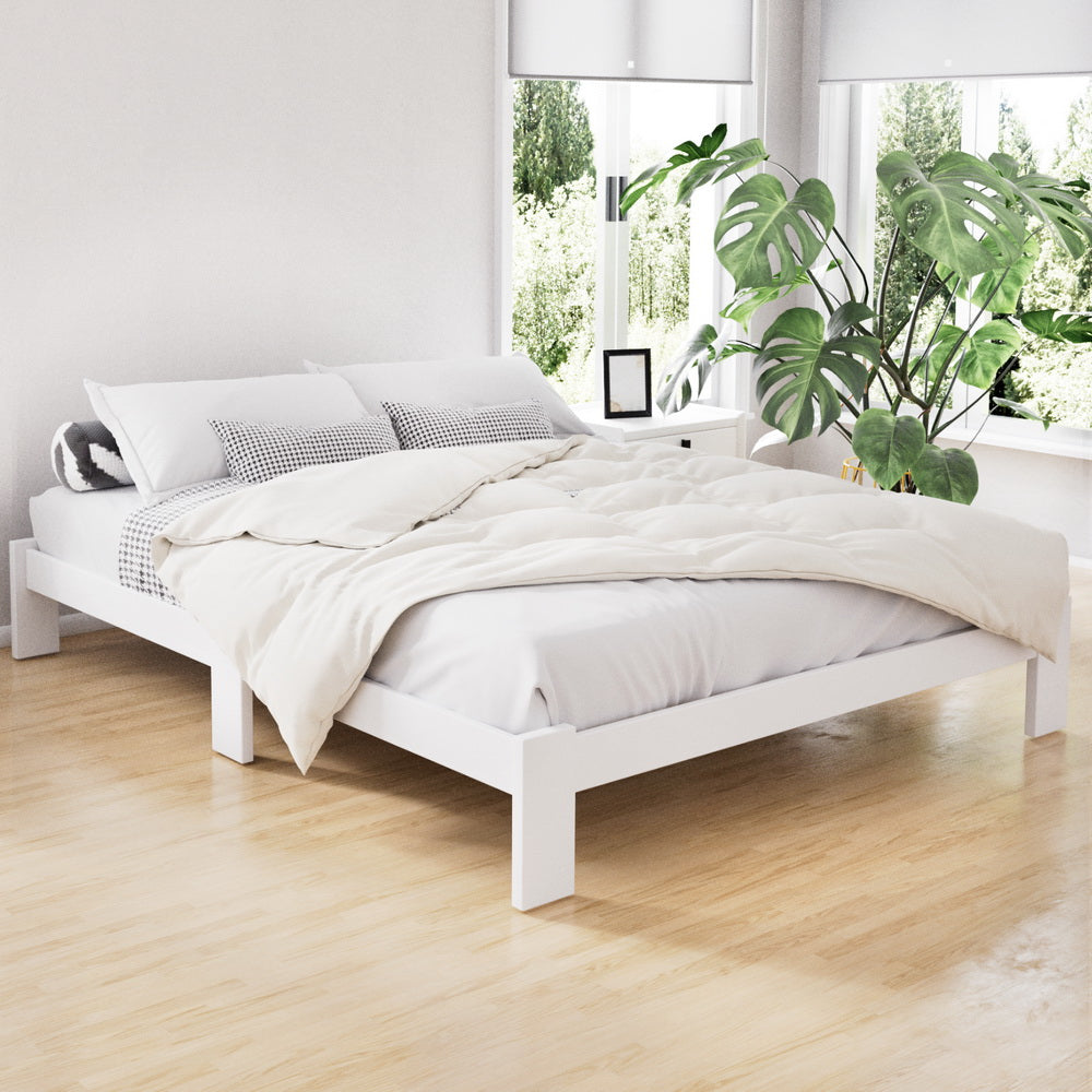 Bed Frame Double Size Wooden White Jade