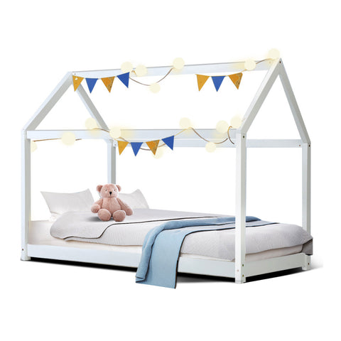 Bed Frame Wooden Kids House Frame White Casa