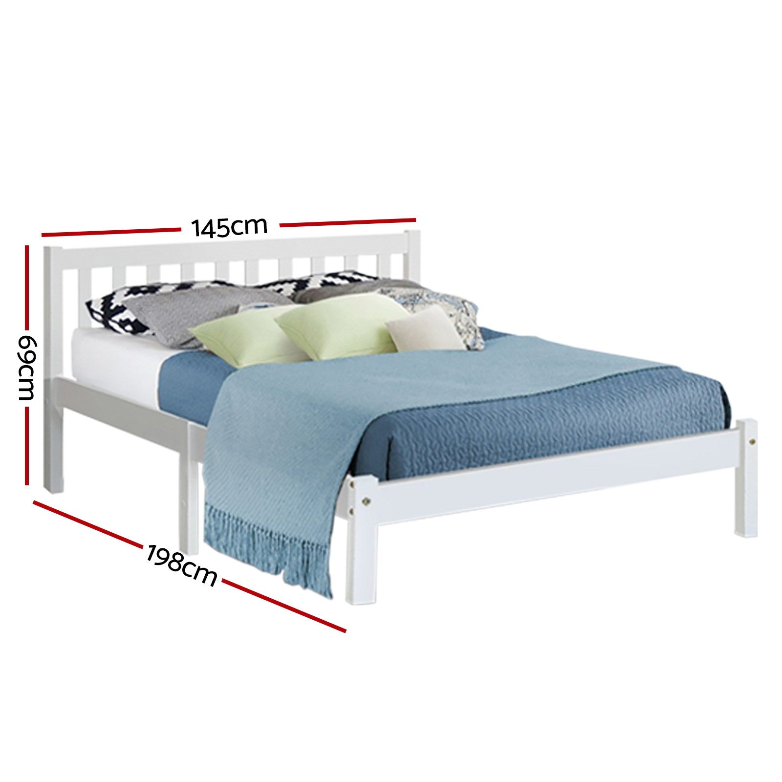 Bed Frame Double Size Wooden White Sofie