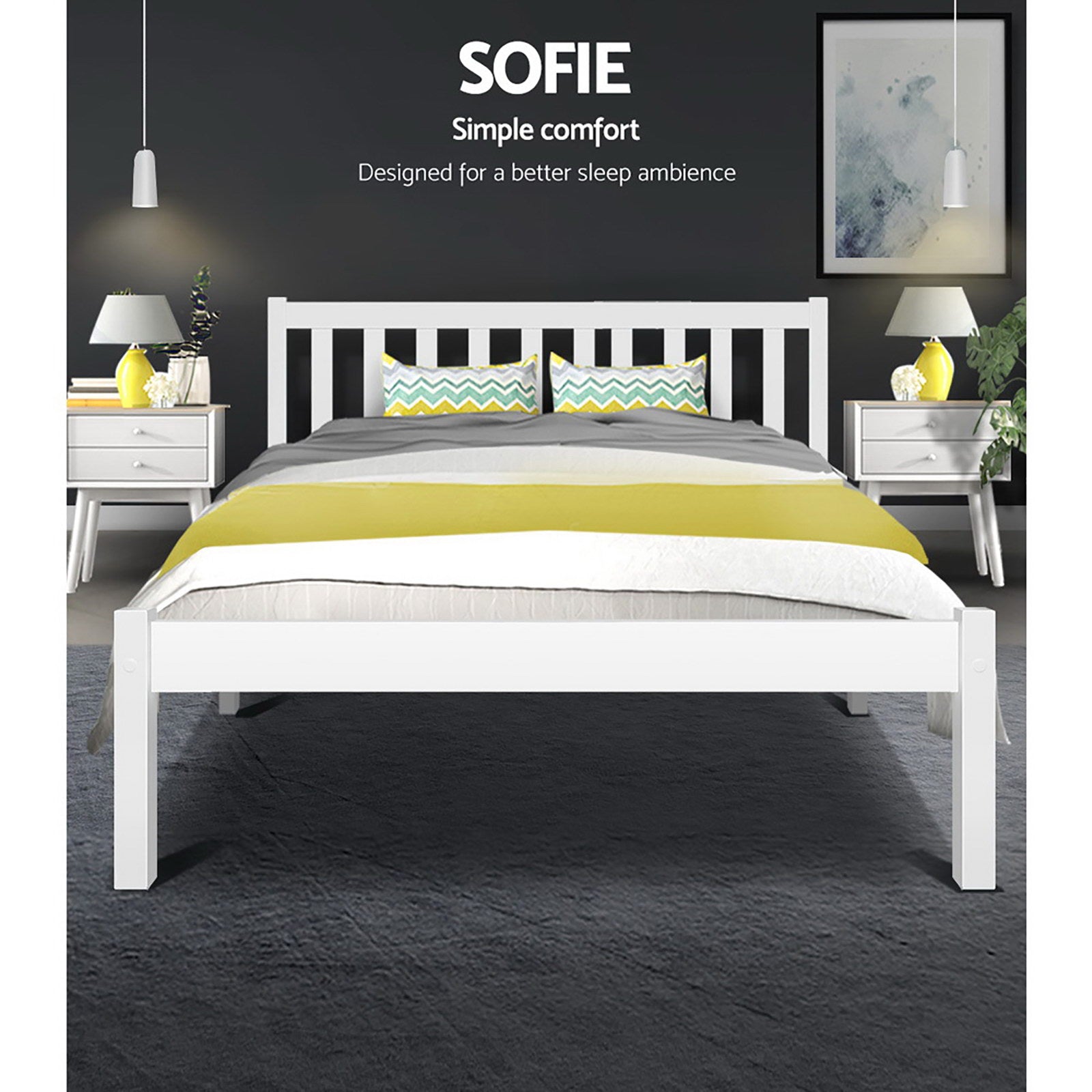 Bed Frame Double Size Wooden White Sofie