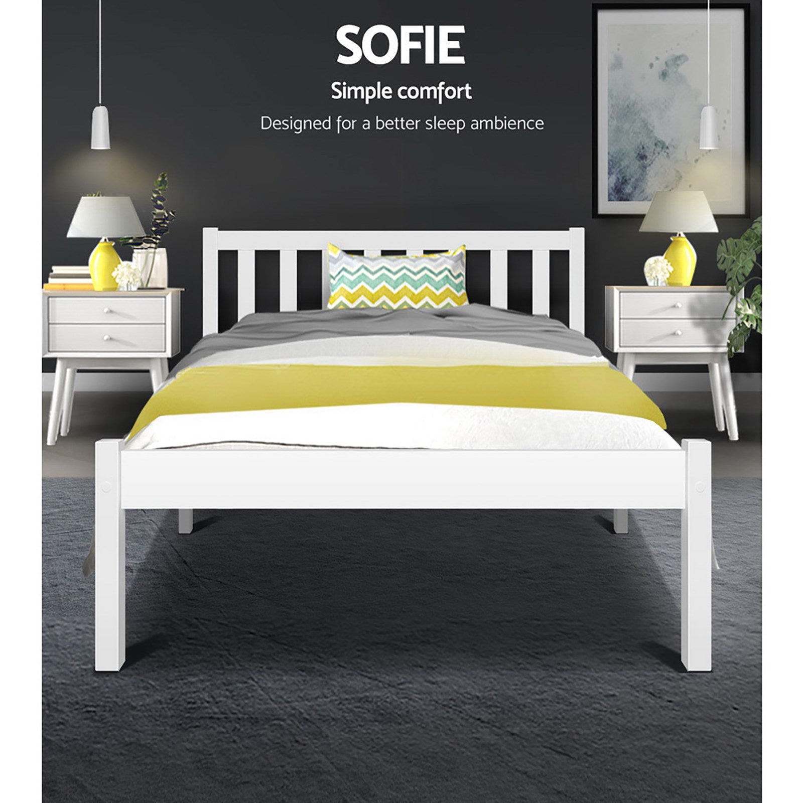 Bed Frame King Single Size Wooden White Sofie