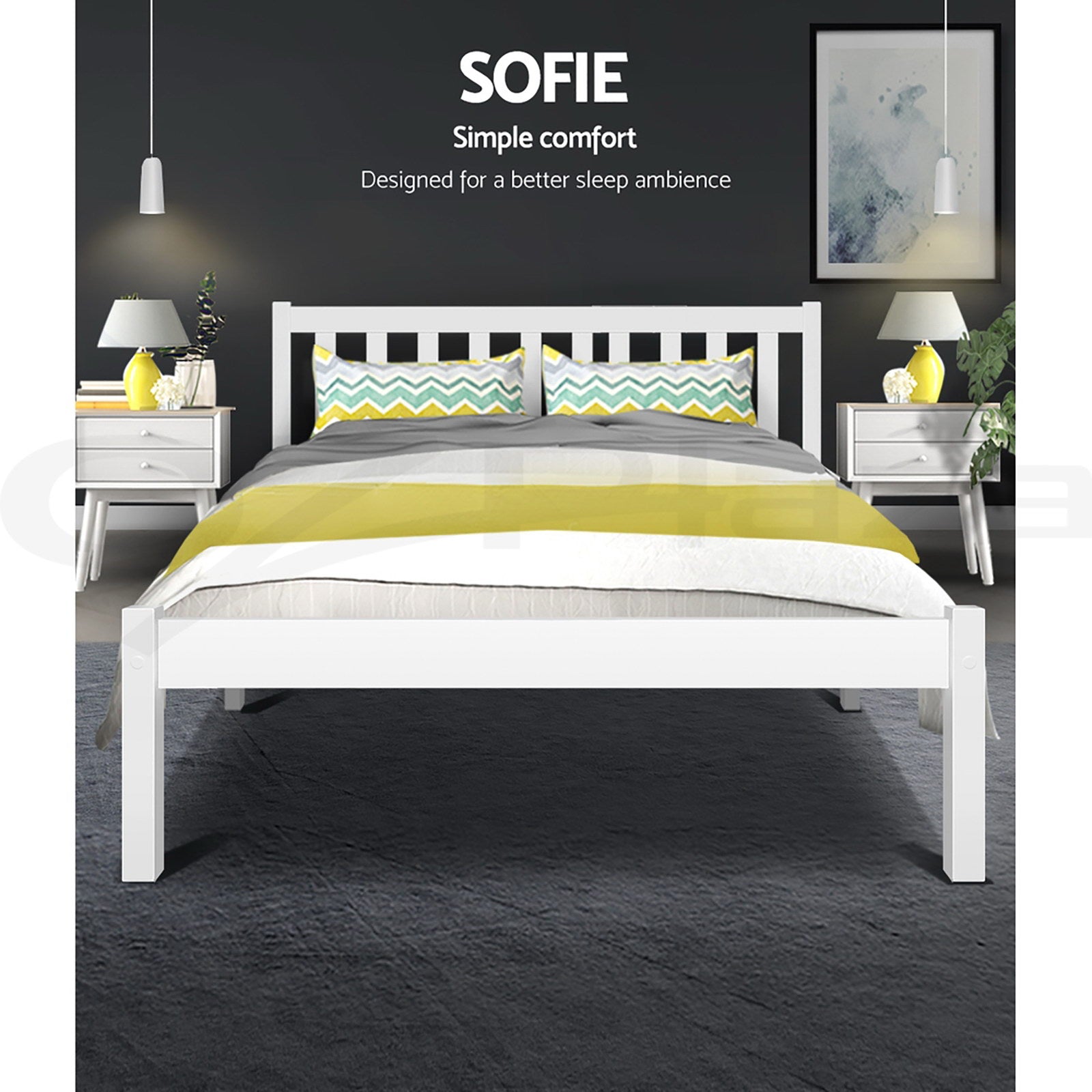 Bed Frame Queen Size Wooden White Sofie