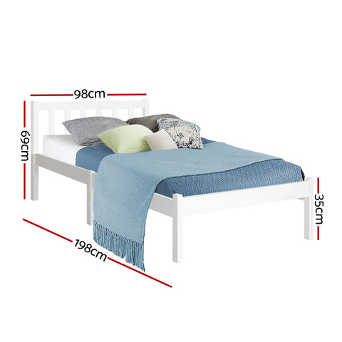 Bed Frame Single Size Wooden White Sofie