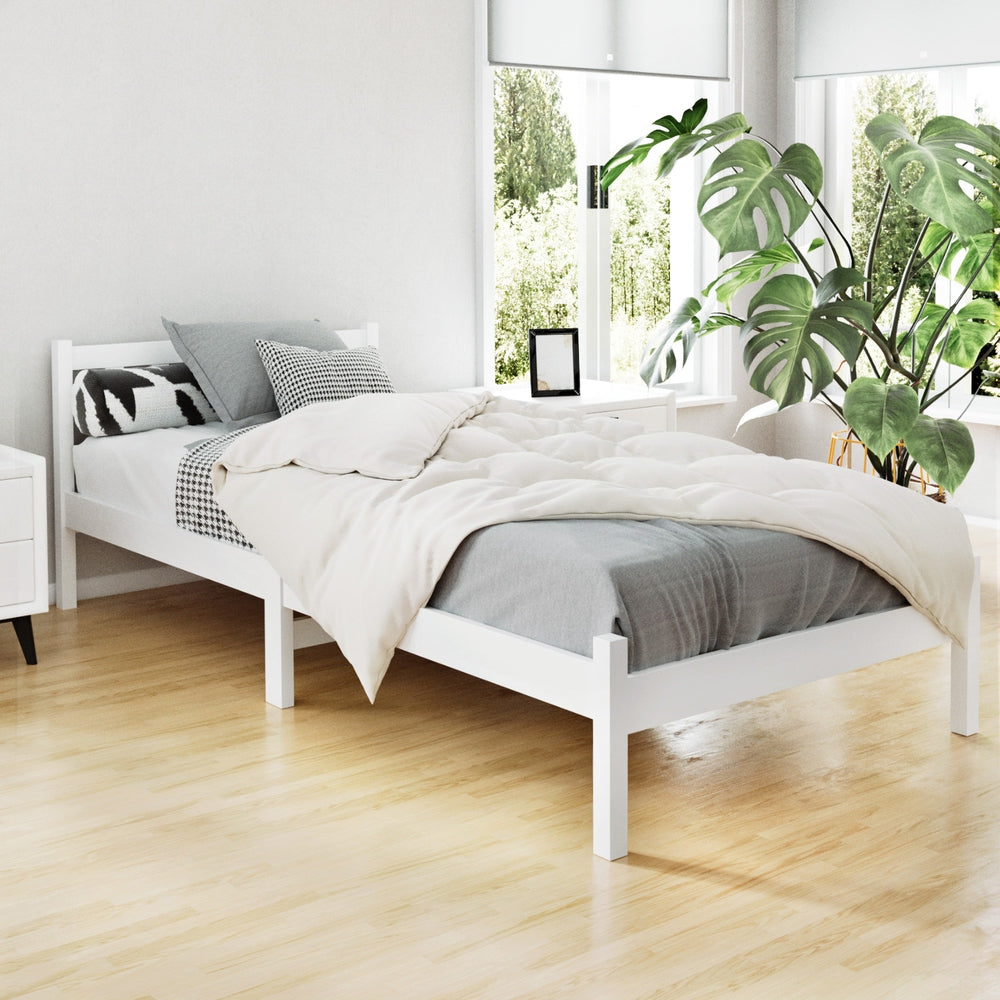 Bed Frame Single Size Wooden White Sofie