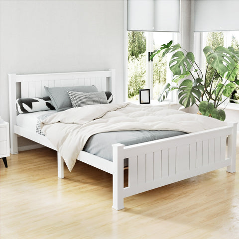 Bed Frame Double Size Wooden White Rio