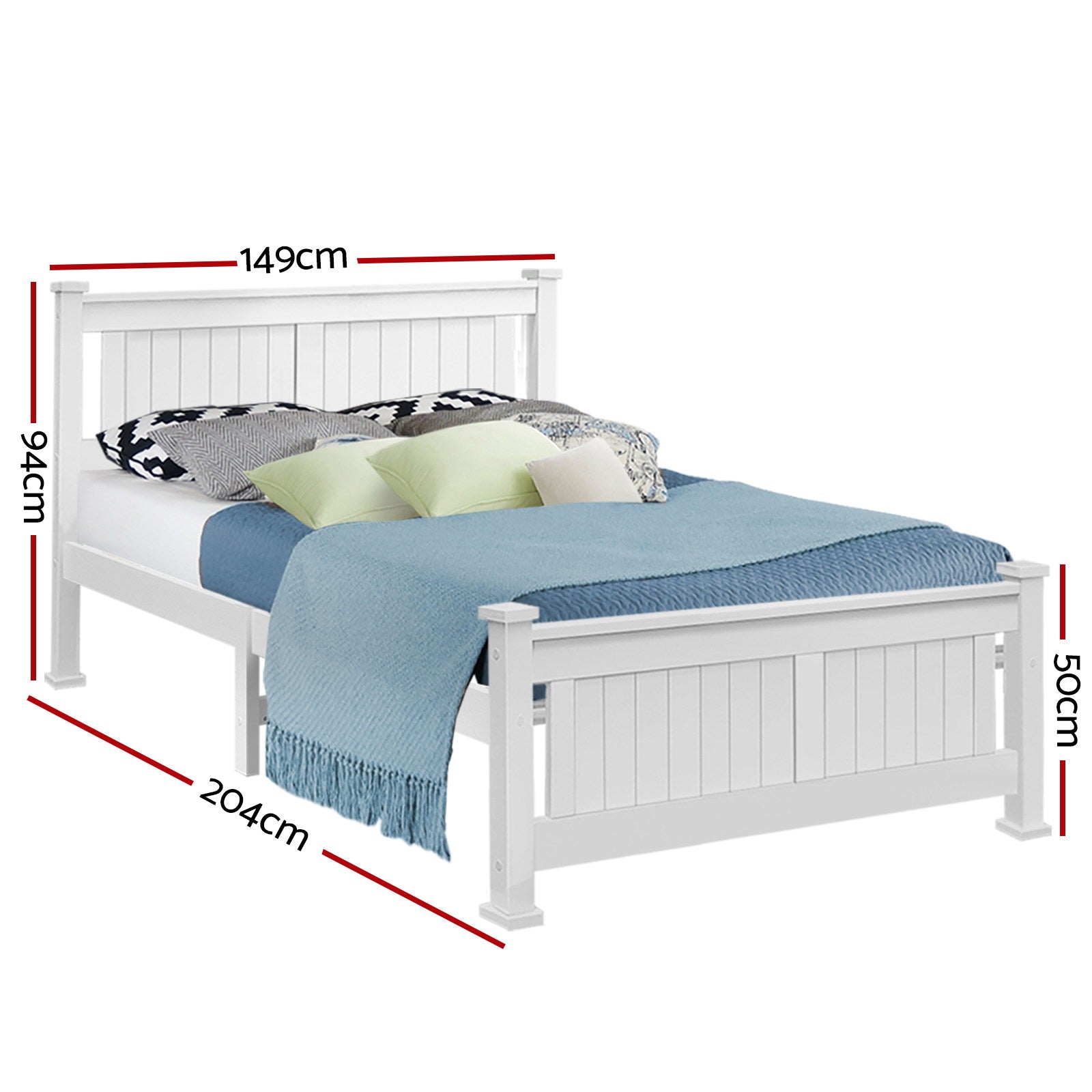 Bed Frame Double Size Wooden White Rio