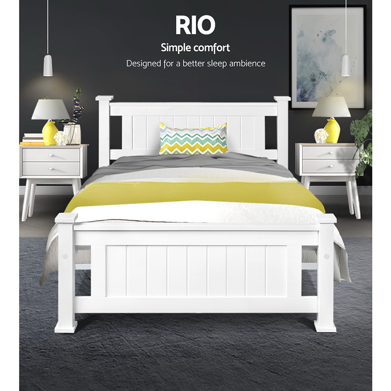 Bed Frame King Single Size Wooden White Rio