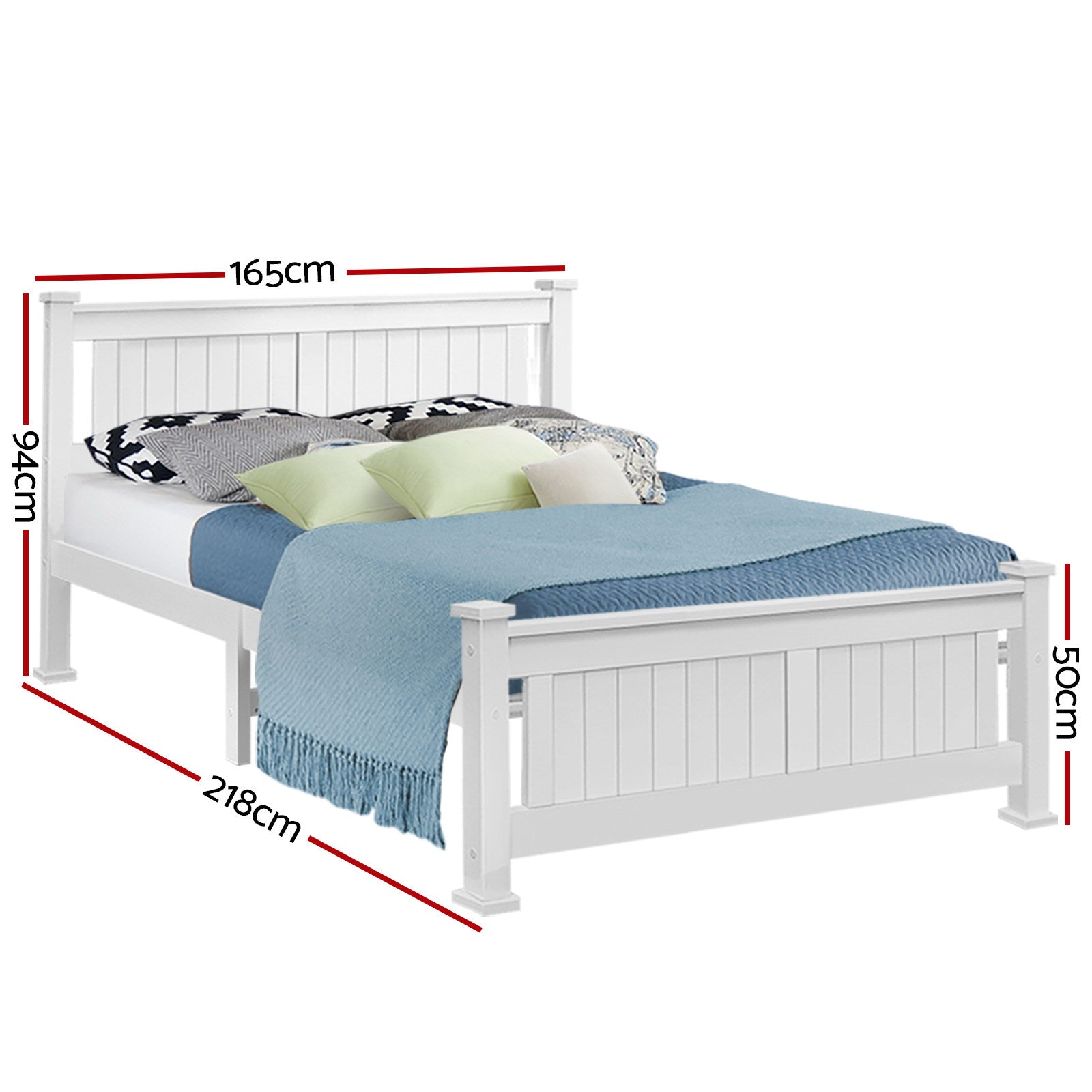 Bed Frame Queen Size Wooden White Rio