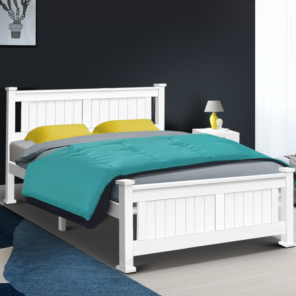 Bed Frame Queen Size Wooden White Rio