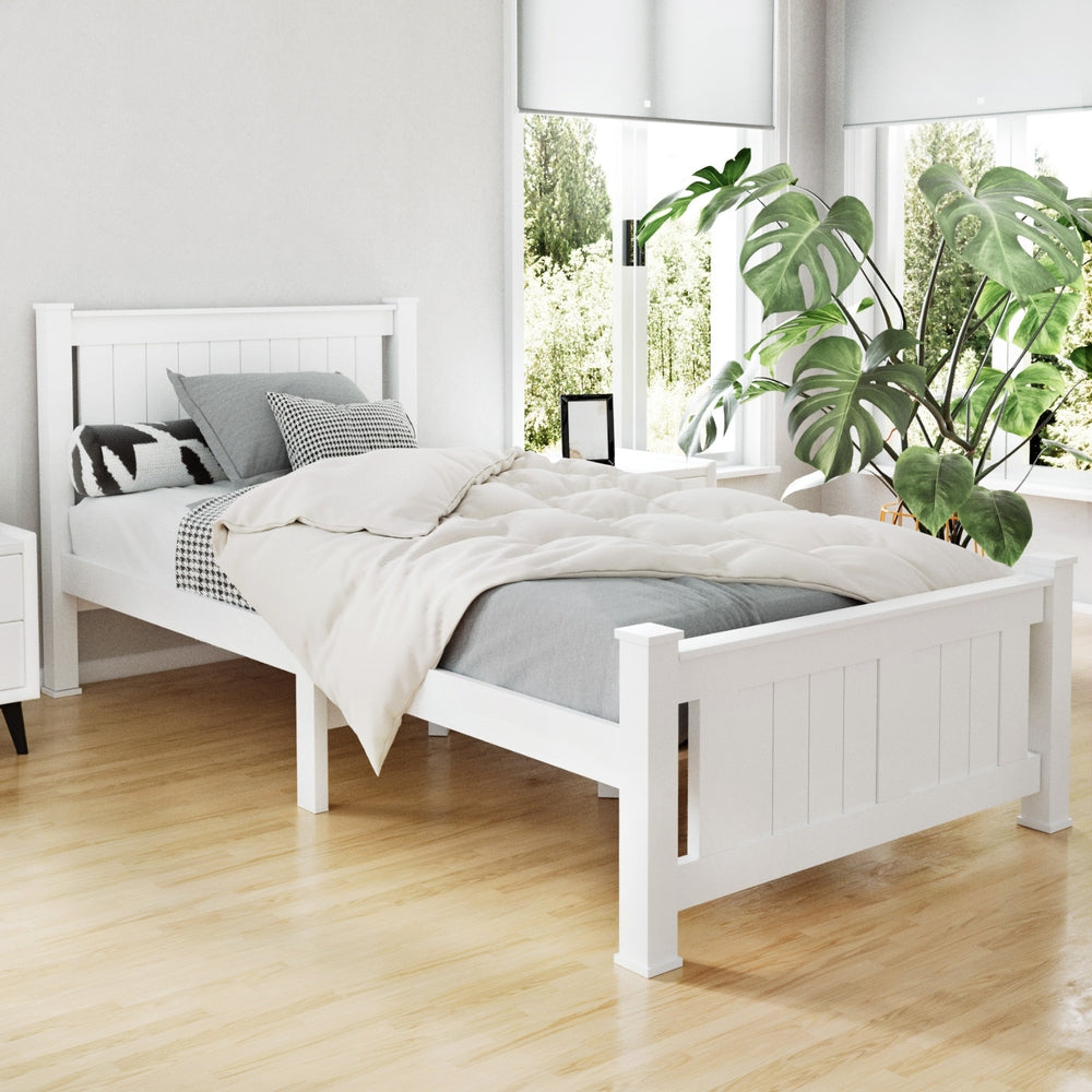 Bed Frame Single Size Wooden White Rio