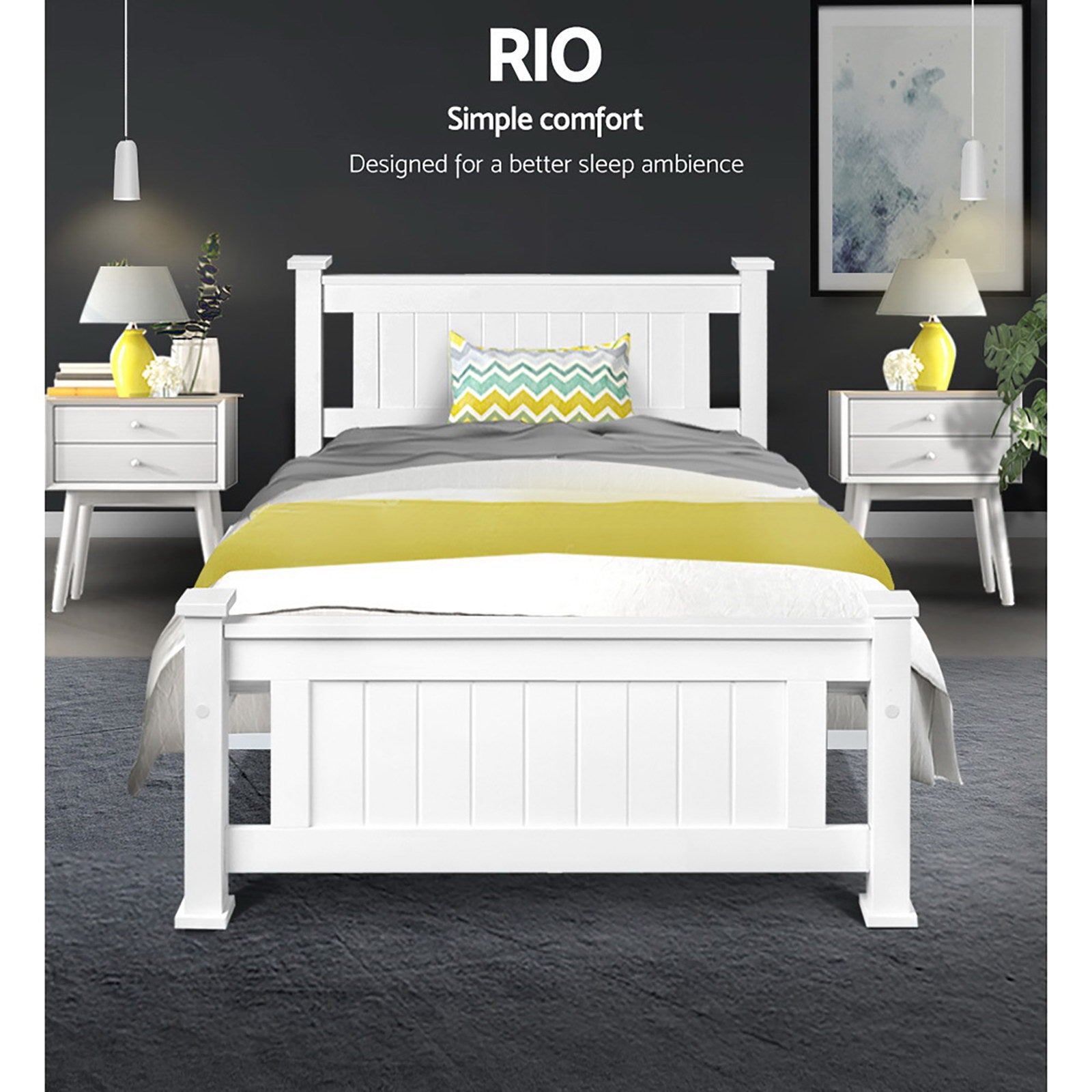 Bed Frame Single Size Wooden White Rio