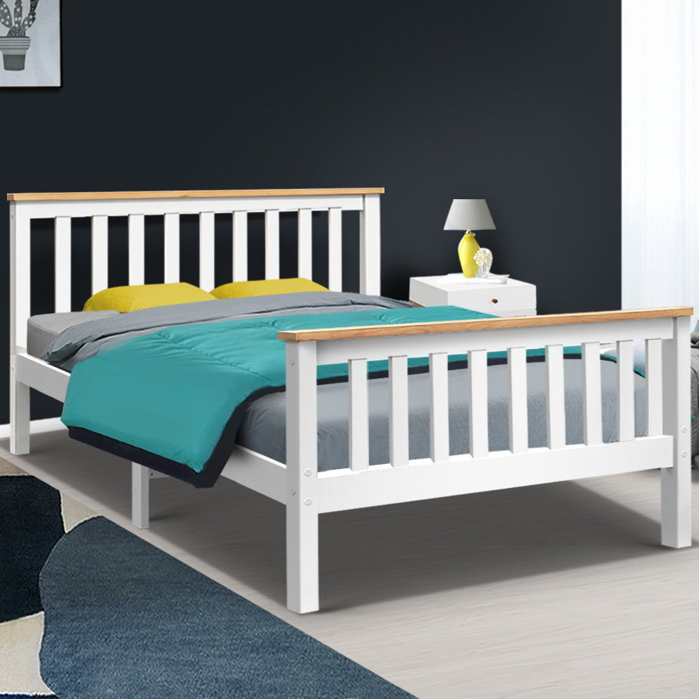 Bed Frame Double Size Wooden White Pony