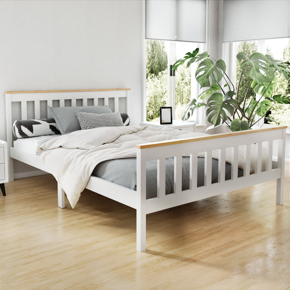 Bed Frame Double Size Wooden White Pony