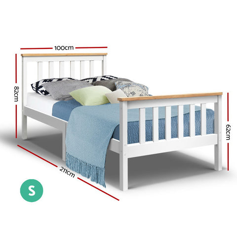 Bed Frame Single Size Wooden White Pony