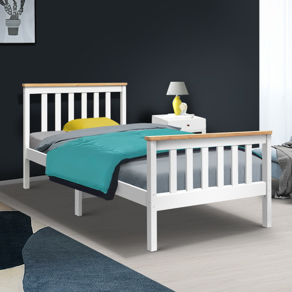 Bed Frame Single Size Wooden White Pony