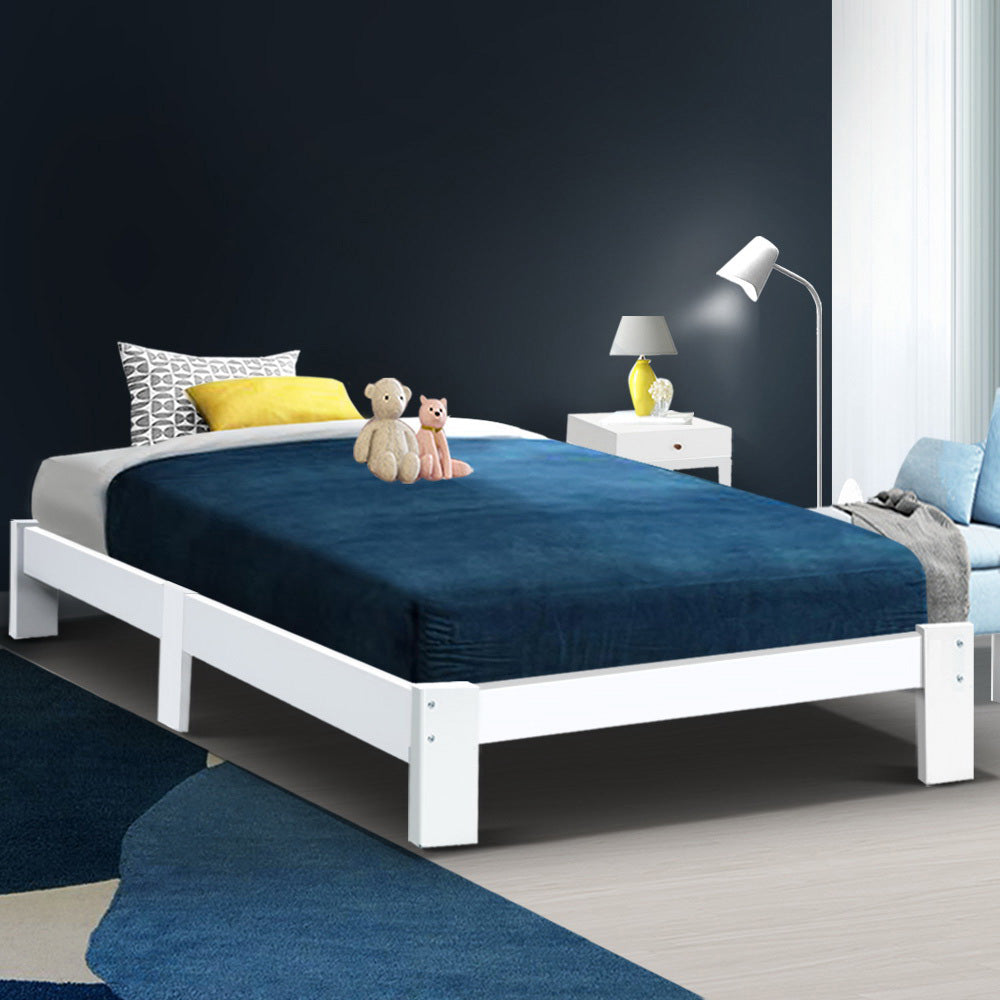 Bed Frame King Single Size Wooden White Jade