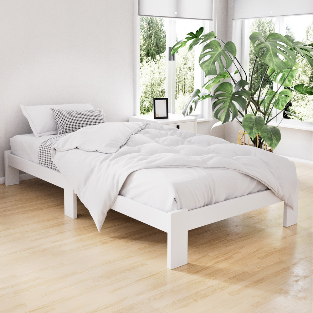 Bed Frame King Single Size Wooden White Jade