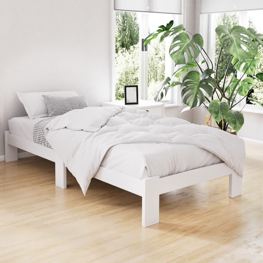 Bed Frame Single Size Wooden White Jade