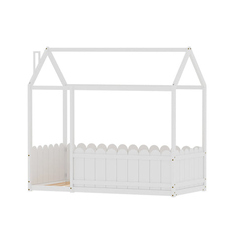 Bed Frame Wooden Kids House Single Frame White Kori