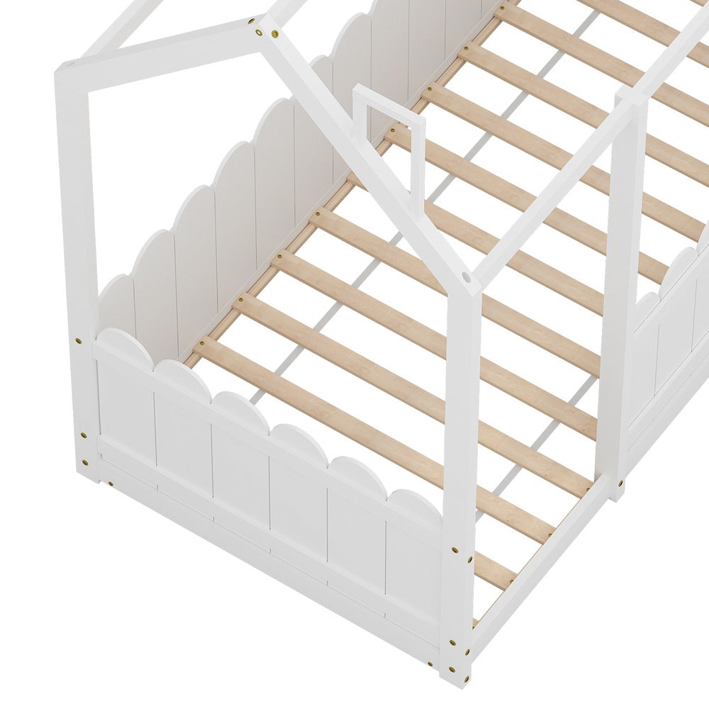 Bed Frame Wooden Kids House Single Frame White Kori