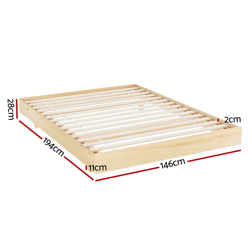 Bed Frame Double Size Floating Wooden Platform Timber