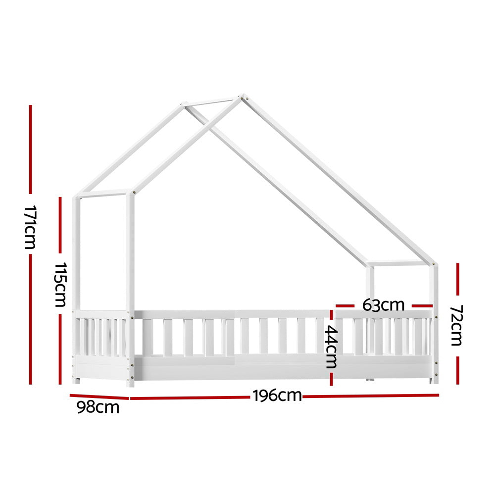 Bed Frame Wooden Kids House Single Frame White Pavo