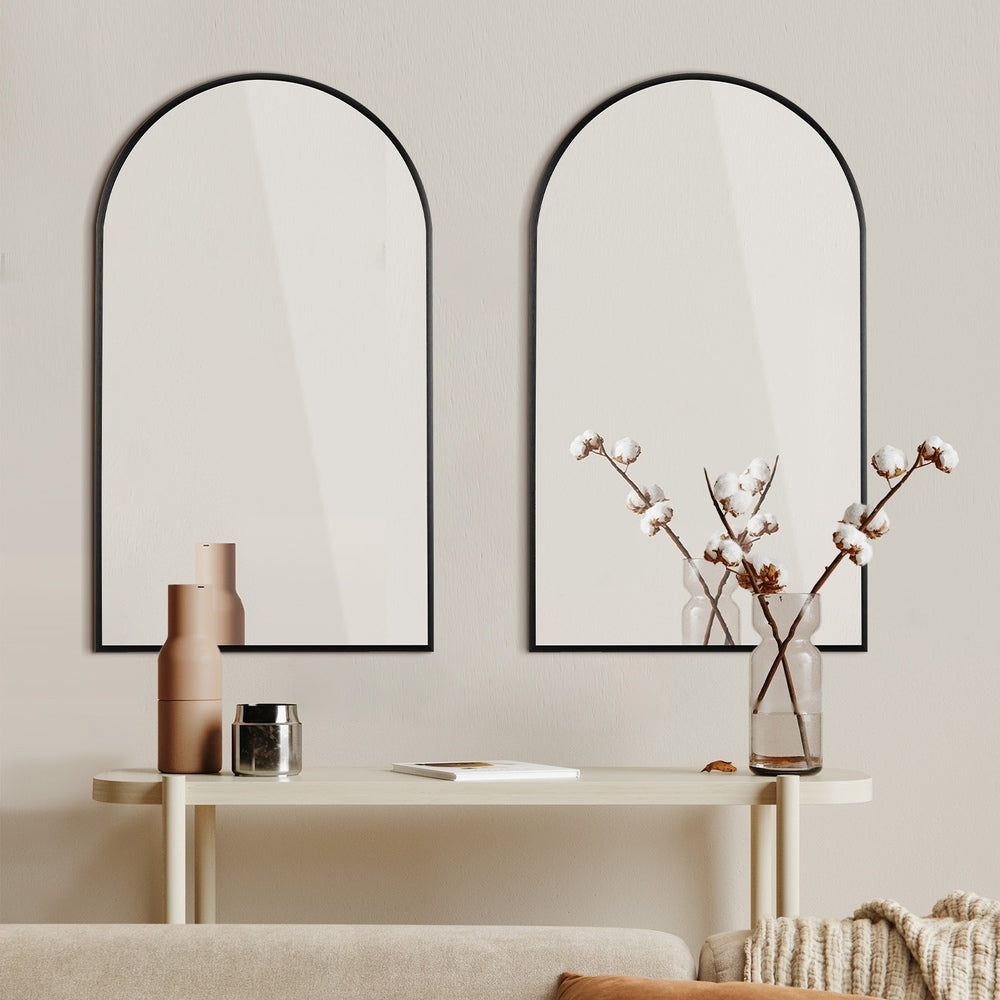 Wall Mirrors 86x50cm Arched Black/Gold/Wooden Set of 2