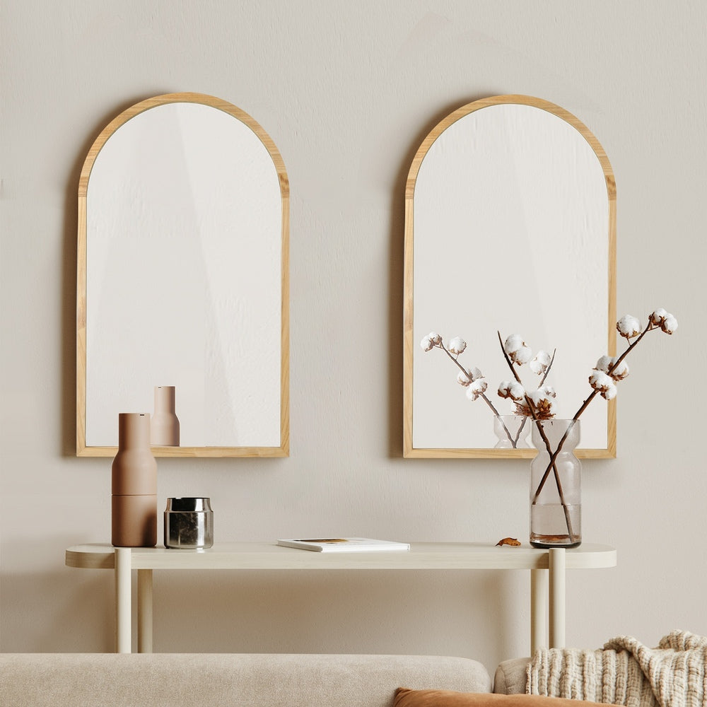 Wall Mirrors 86x50cm Arched Black/Gold/Wooden Set of 2