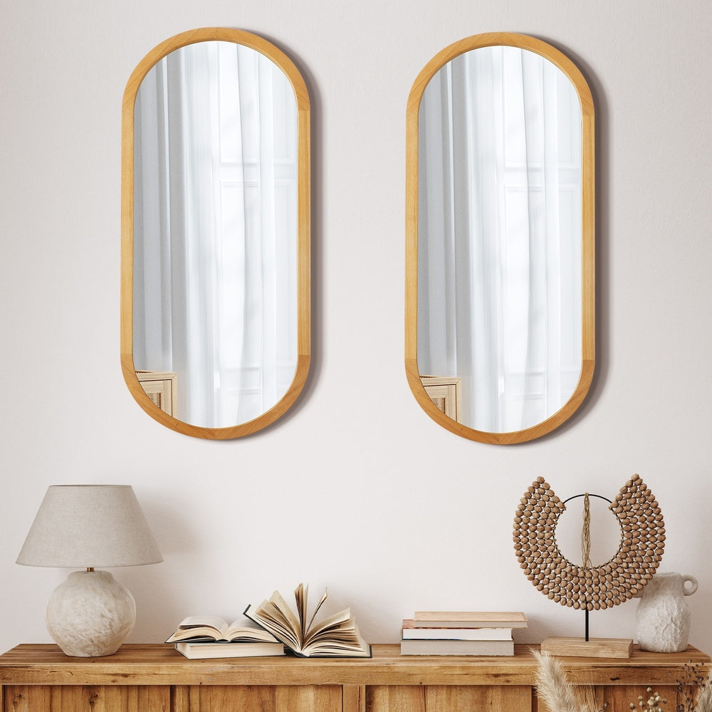 Wall Mirrors Oval Mirror Wooden 76x31cm Set of 2