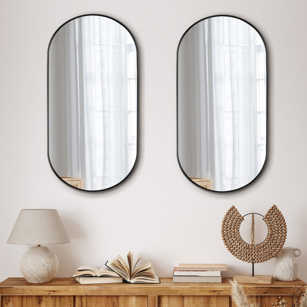 Wall Mirrors Oval Mirror Black/Gold/Wooden 84x50cm Set of 2