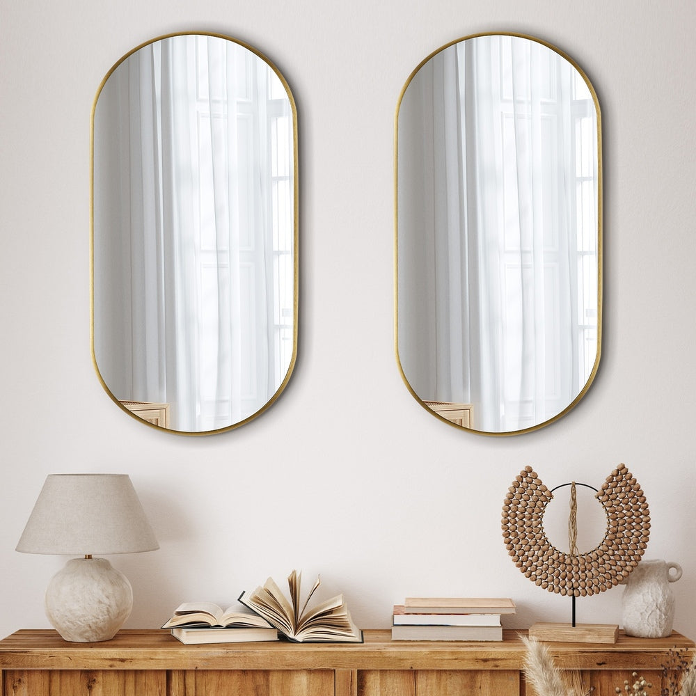 Wall Mirrors Oval Mirror Black/Gold/Wooden 84x50cm Set of 2