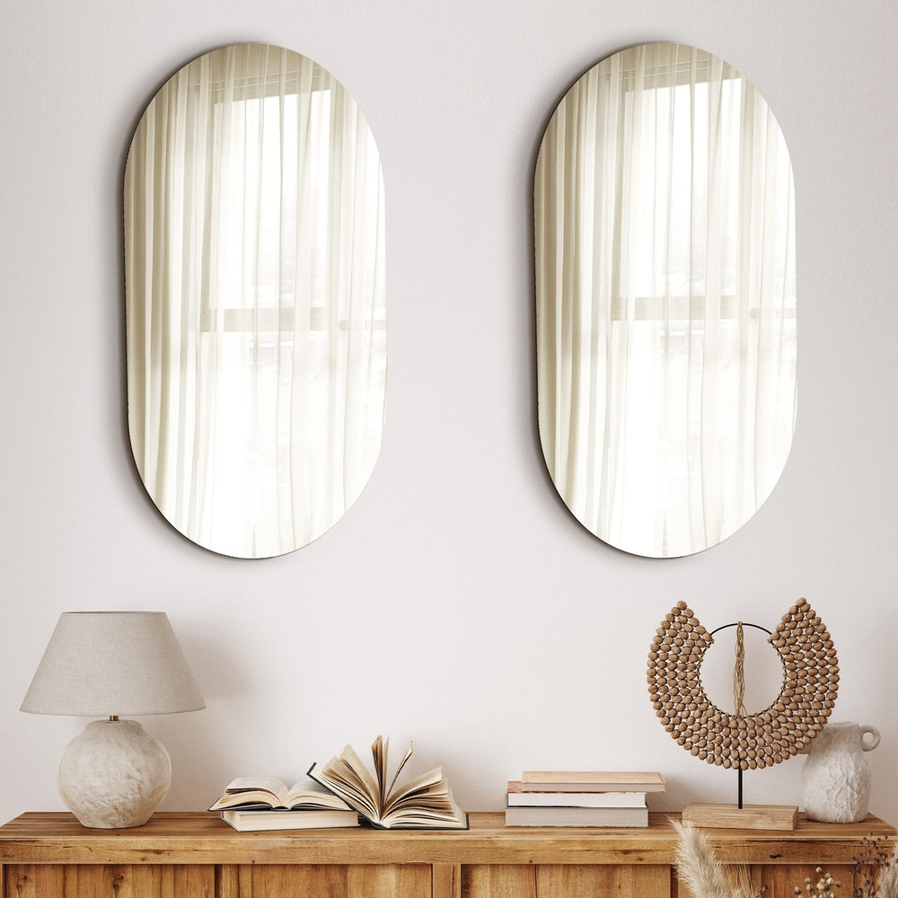 Wall Mirrors Oval Mirror Black/Gold/Wooden 84x50cm Set of 2