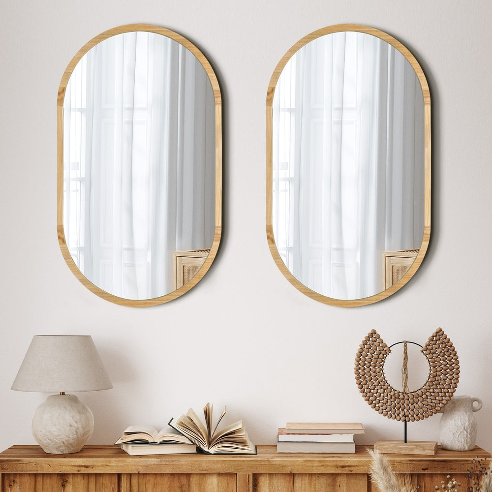 Wall Mirrors Oval Mirror Black/Gold/Wooden 84x50cm Set of 2