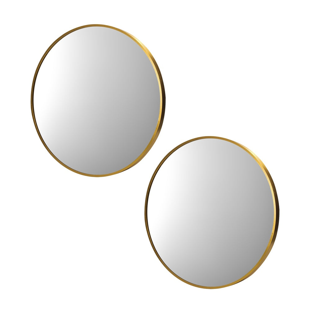 Wall Mirrors Round 50/60/70/80 cm Black/Gold/Wooden Set of 2