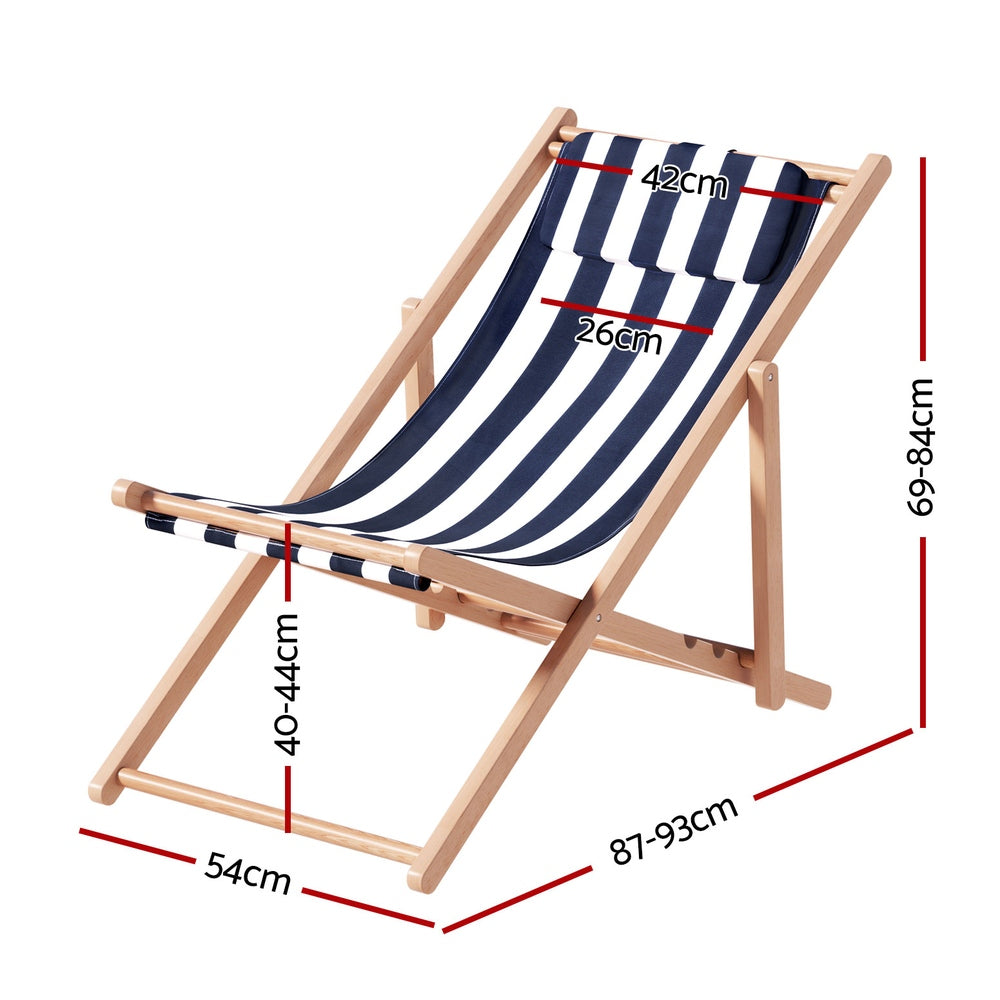 Outdoor Deck Chair Wooden Sun Lounge Folding Beach Patio Furniture Blue