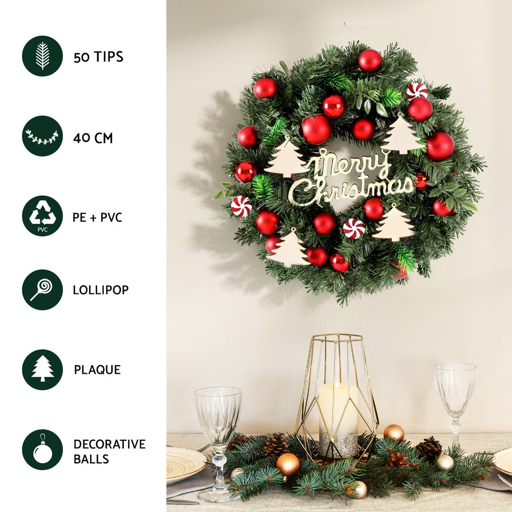 40cm Christmas Wreath with Baubles and Ornaments