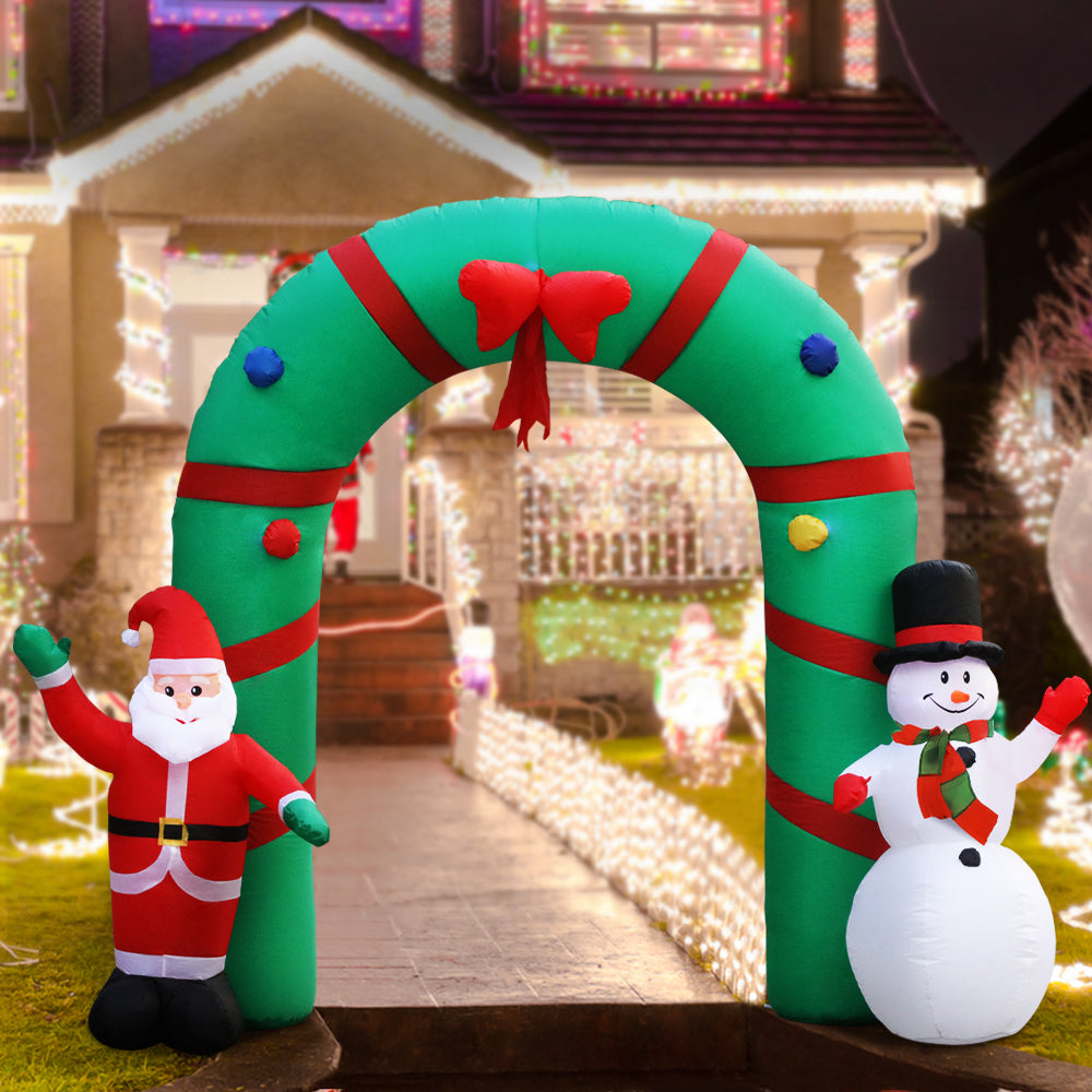 Jingle Jollys 2.8M Christmas Inflatable Giant Arch Way Santa Snowman Light Decor