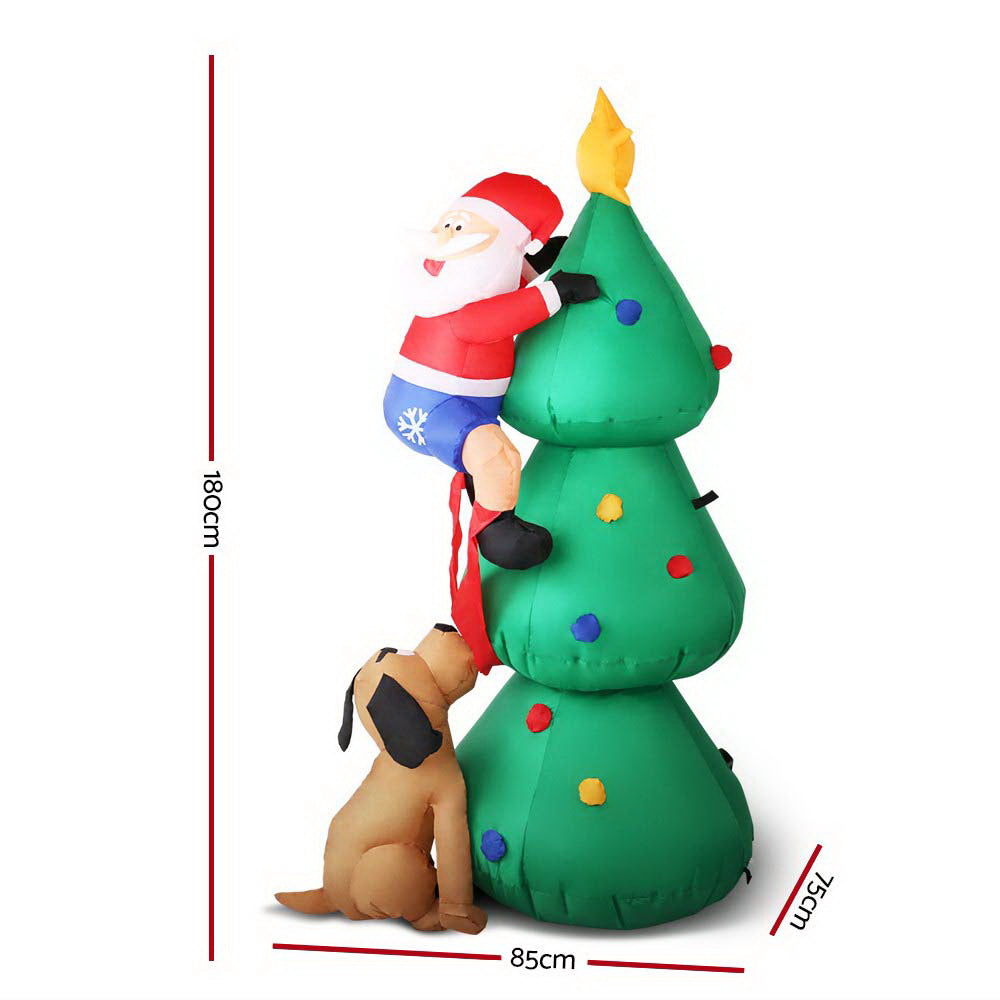 Jingle Jollys 1.8M Christmas Inflatable Santa on Tree Lights Xmas Decor Airblown