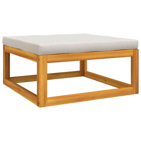 Acacia Wood Garden Footrest with Light Grey Cushion