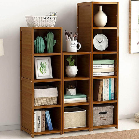 Bamboo Adjustable Shelf Bookcase Livingroom Bedroom Storage Rack