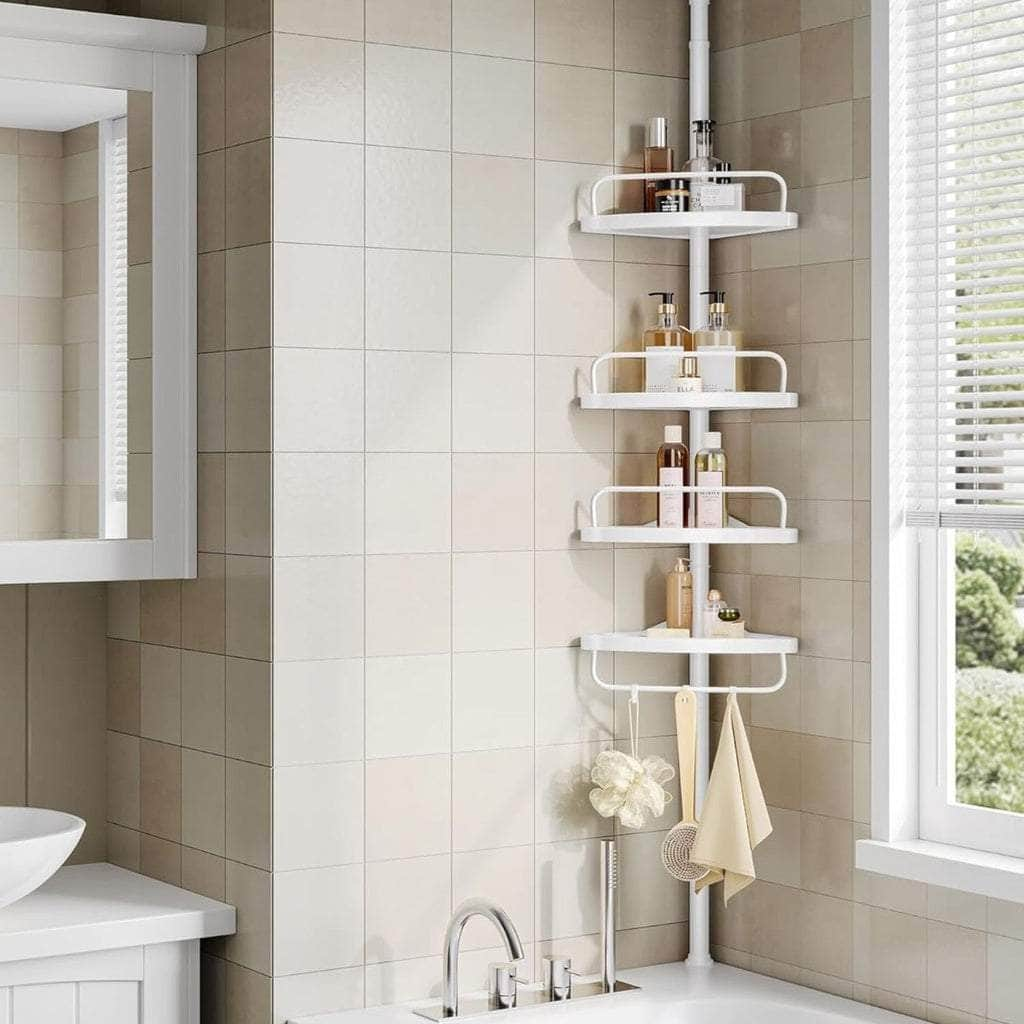 Adjustable Bathroom Corner Shelf with 4 Trays White/Black