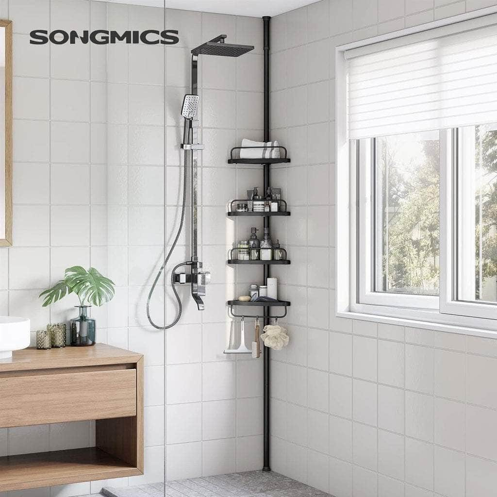 Adjustable Bathroom Corner Shelf with 4 Trays White/Black