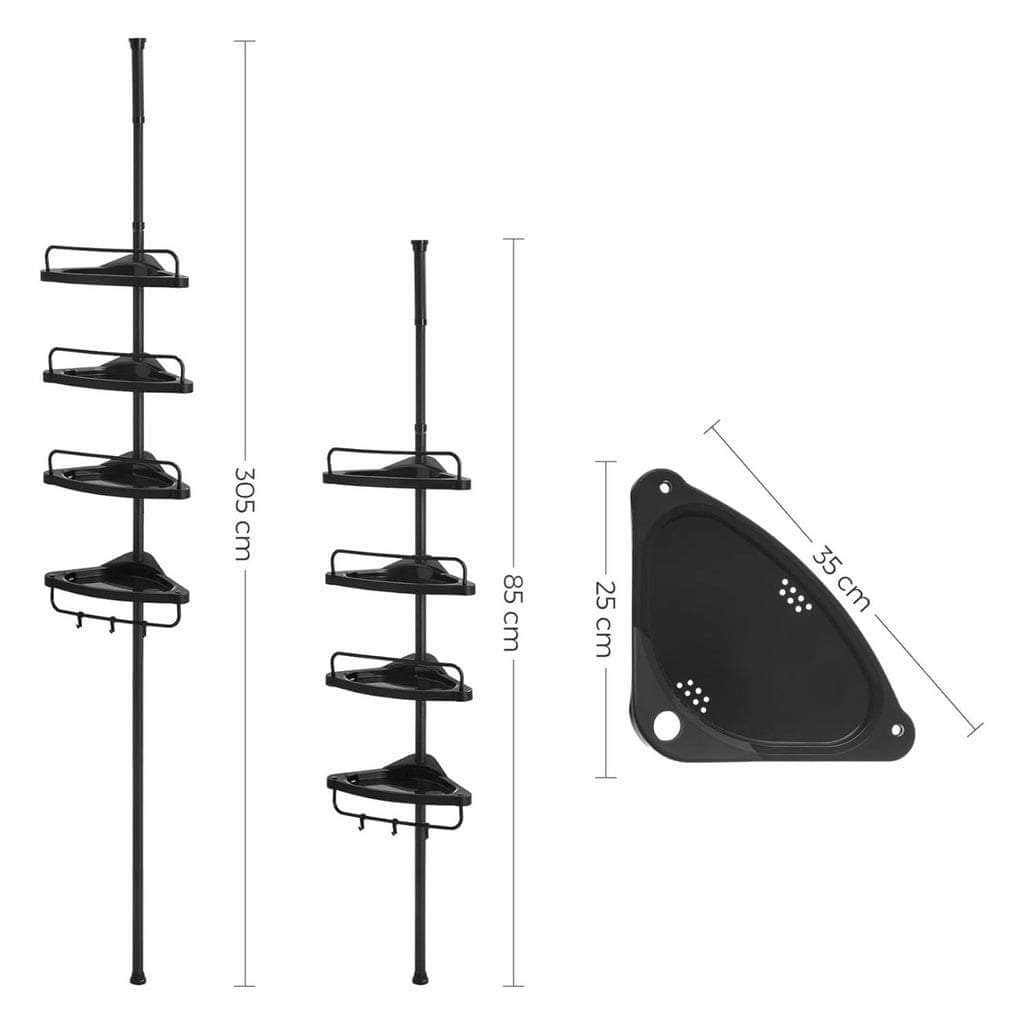 Adjustable Bathroom Corner Shelf with 4 Trays White/Black