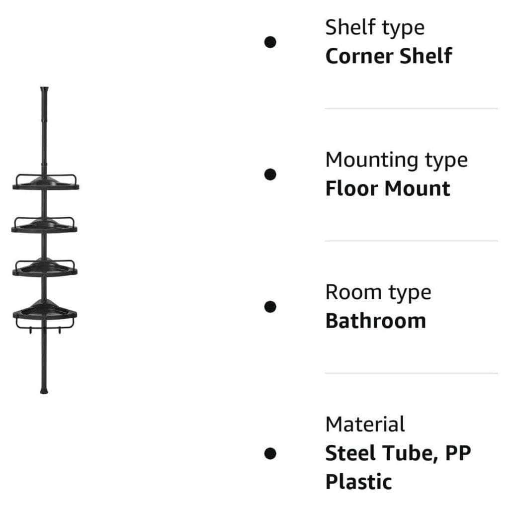 Adjustable Bathroom Corner Shelf with 4 Trays White/Black